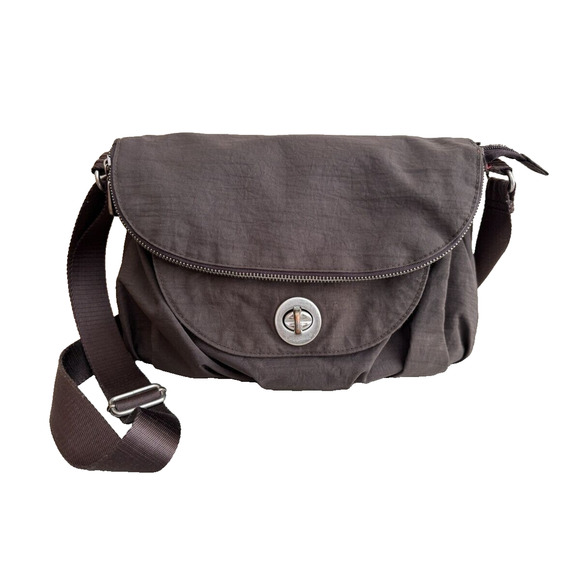 Baggallini Handbags - Baggallini Womens Brown Palma Nylon Multi Pocket Turn Lock Crossbody Travel Bag